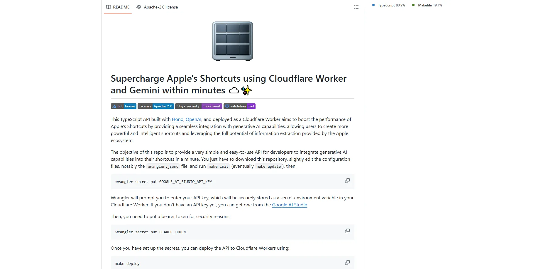 GenAI API for Apple Shortcuts